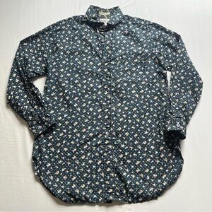 ENGINEERED GARMENTS teal blue green floral peterpan collar button‎ up shirt